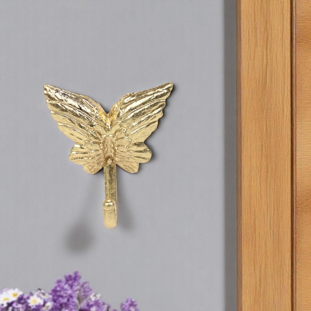 5" Gold Cast Iron Butterfly Wall Hook HomeRoots