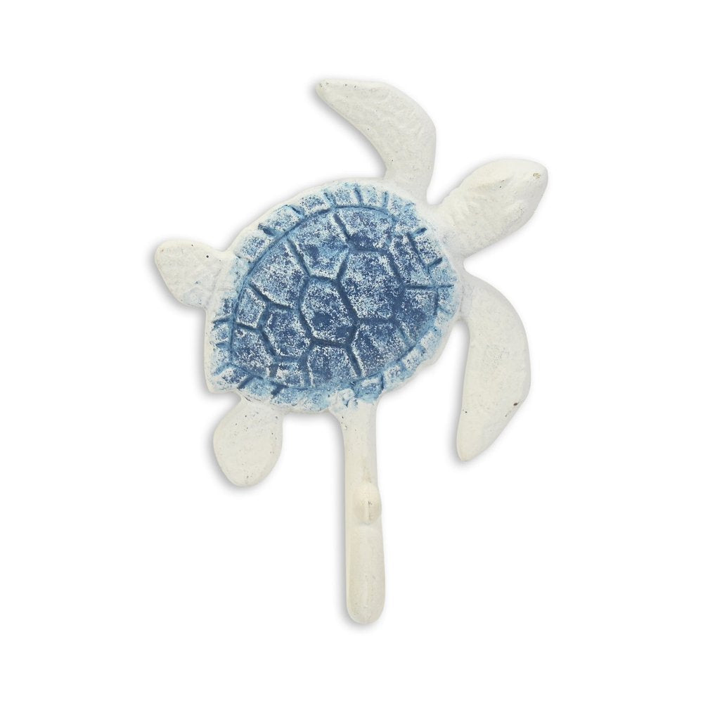 4" Blue And White Cast Iron Turtle Wall Hook HomeRoots