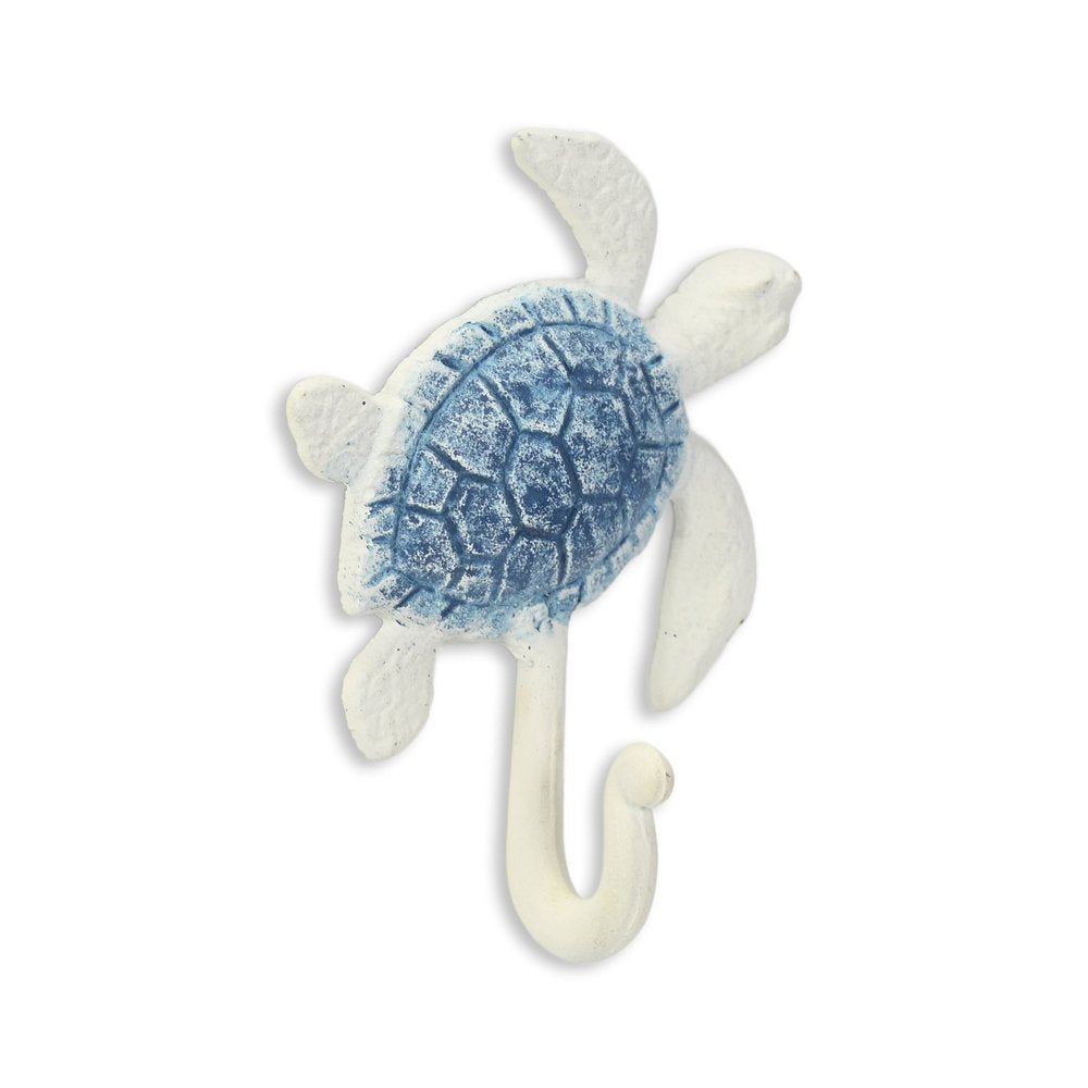 4" Blue And White Cast Iron Turtle Wall Hook HomeRoots