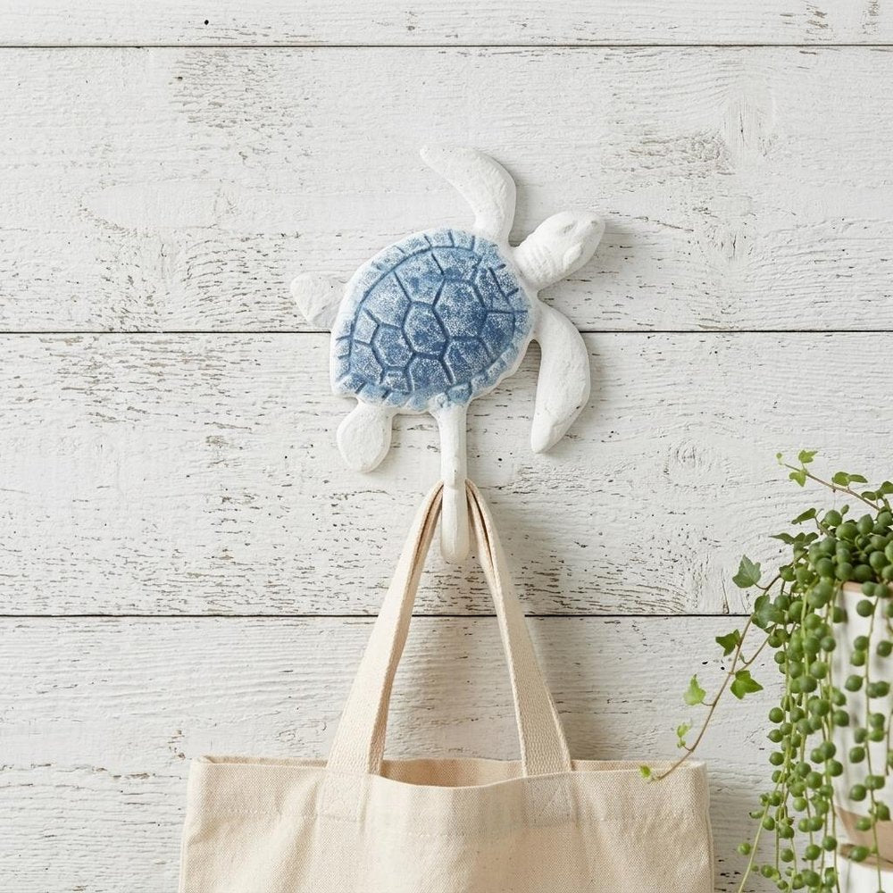 4" Blue And White Cast Iron Turtle Wall Hook HomeRoots