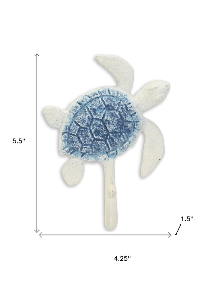 4" Blue And White Cast Iron Turtle Wall Hook HomeRoots