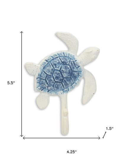 4" Blue And White Cast Iron Turtle Wall Hook HomeRoots