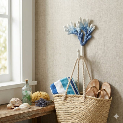 5" Blue And White Cast Iron Coral Wall Hook HomeRoots
