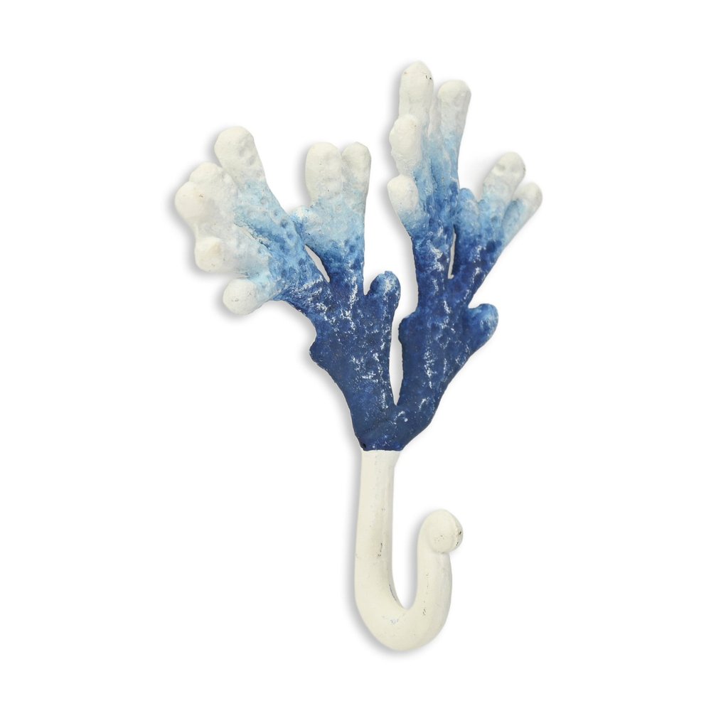 5" Blue And White Cast Iron Coral Wall Hook HomeRoots