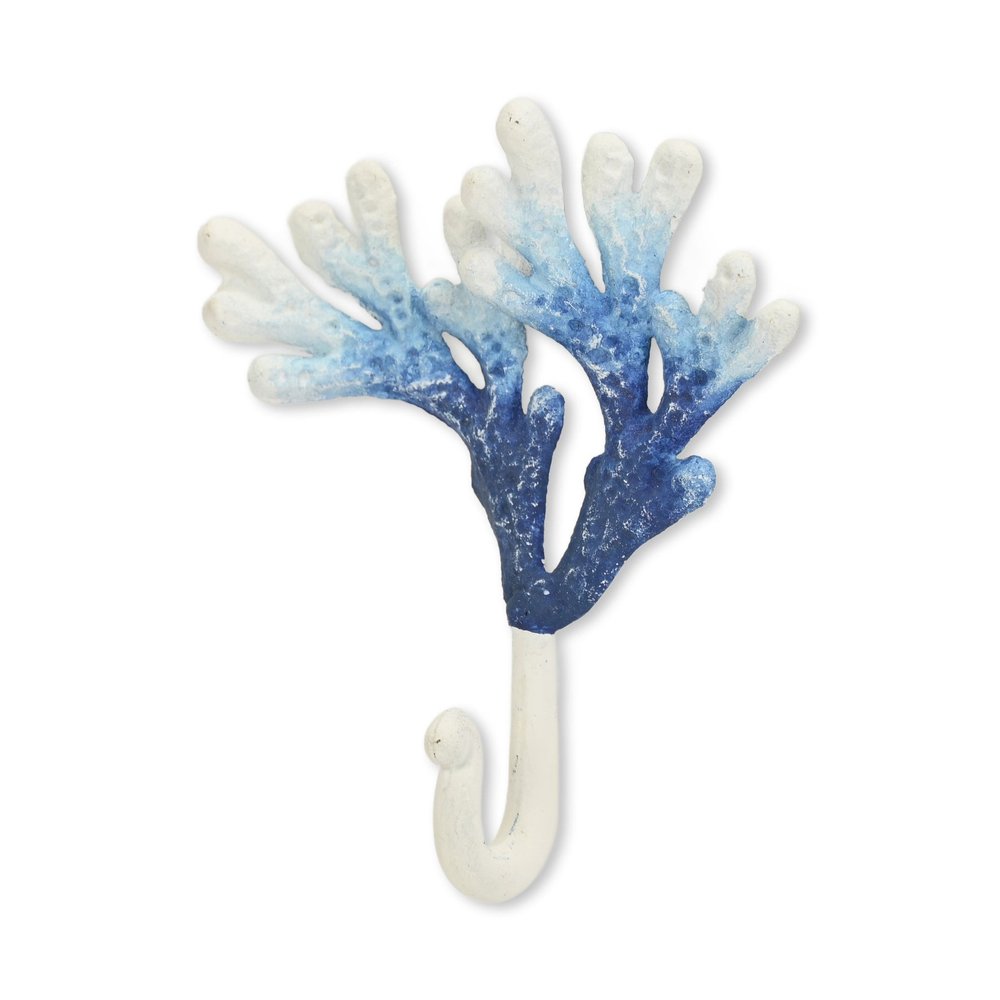5" Blue And White Cast Iron Coral Wall Hook HomeRoots