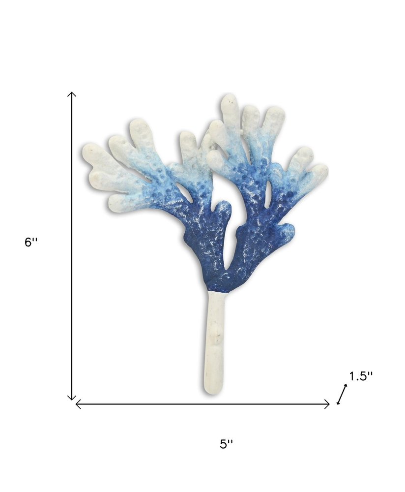 5" Blue And White Cast Iron Coral Wall Hook HomeRoots