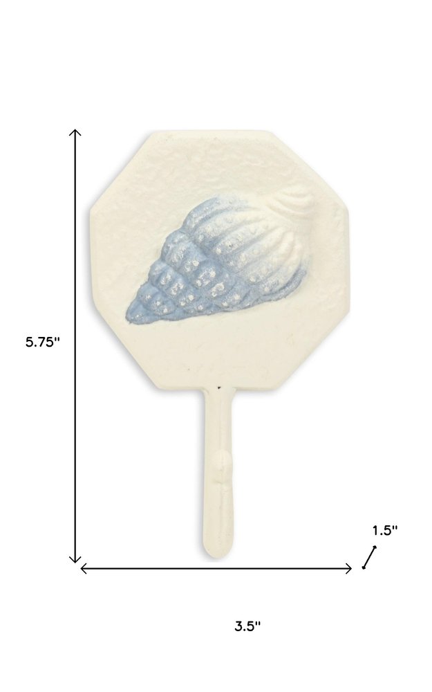 4" Blue And Cream Cast Iron Conch Shell Wall Hook HomeRoots