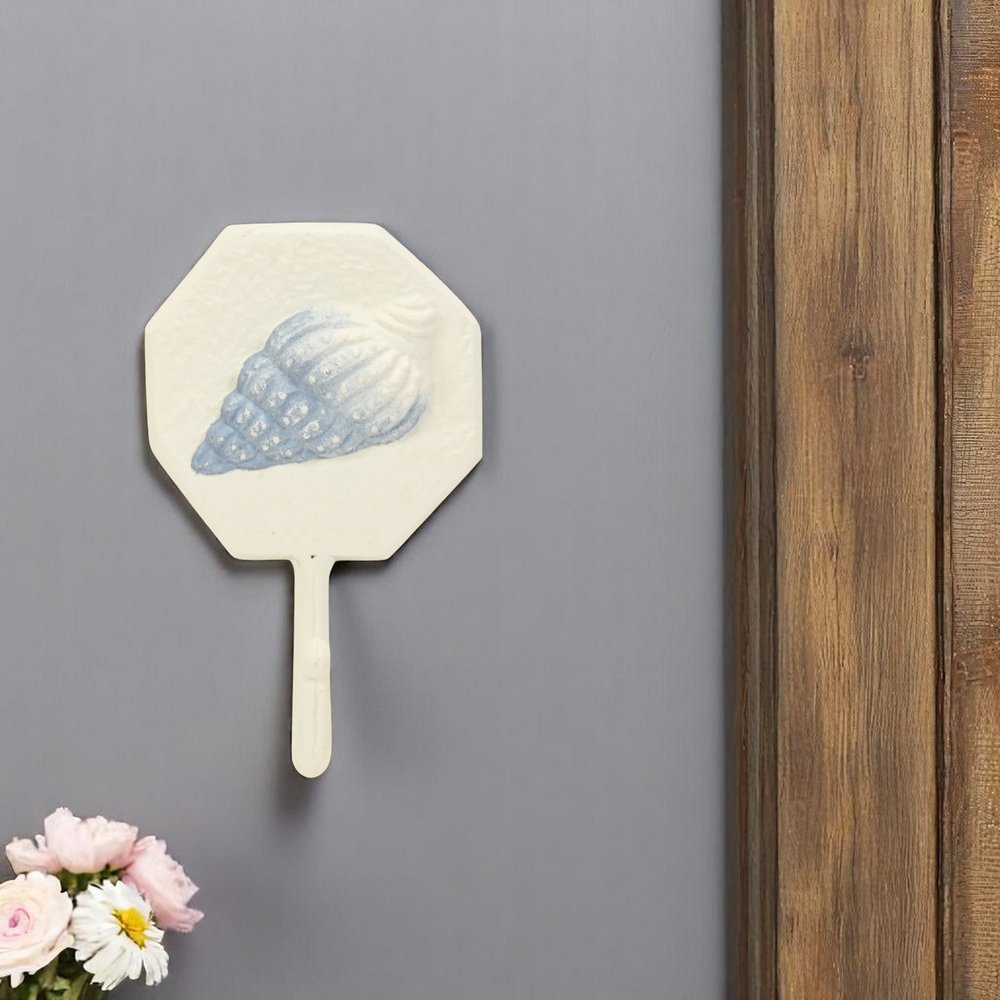 4" Blue And Cream Cast Iron Conch Shell Wall Hook HomeRoots