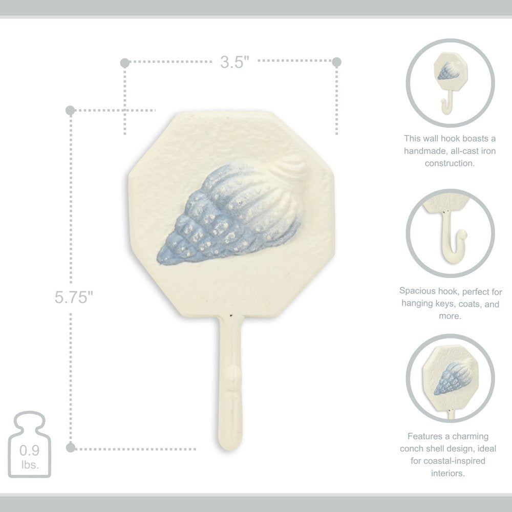 4" Blue And Cream Cast Iron Conch Shell Wall Hook HomeRoots