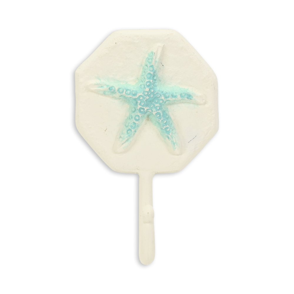 4" Aqua And Cream Cast Iron Starfish Wall Hook HomeRoots