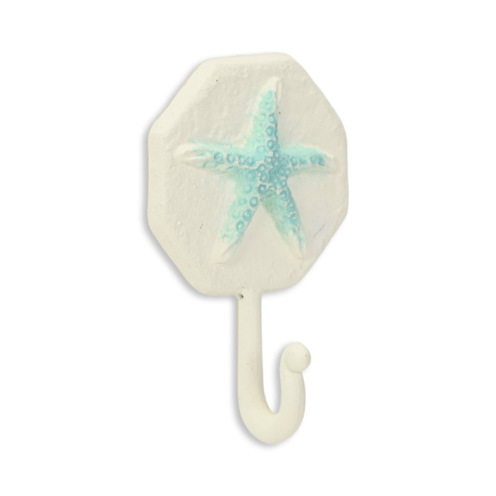 4" Aqua And Cream Cast Iron Starfish Wall Hook HomeRoots