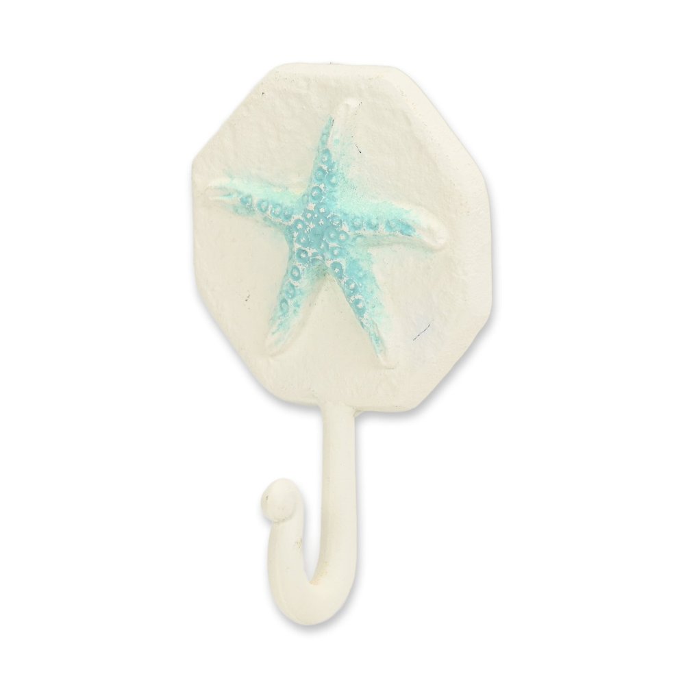 4" Aqua And Cream Cast Iron Starfish Wall Hook HomeRoots