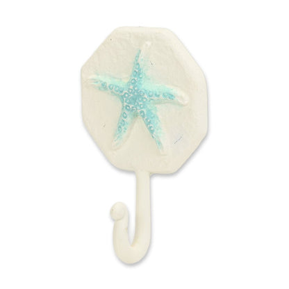 4" Aqua And Cream Cast Iron Starfish Wall Hook HomeRoots