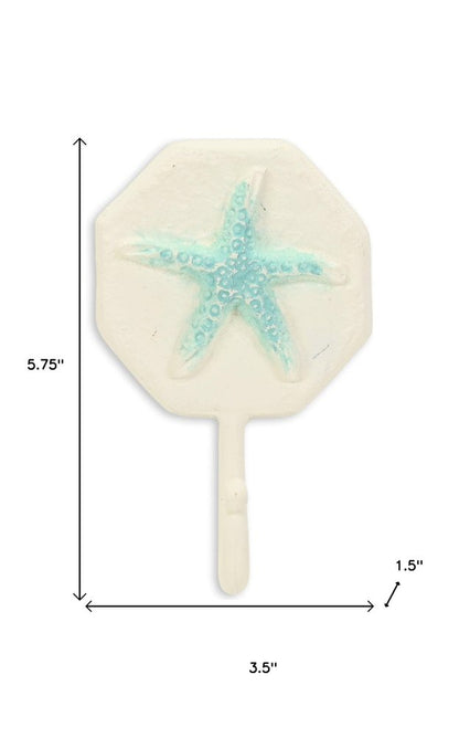4" Aqua And Cream Cast Iron Starfish Wall Hook HomeRoots