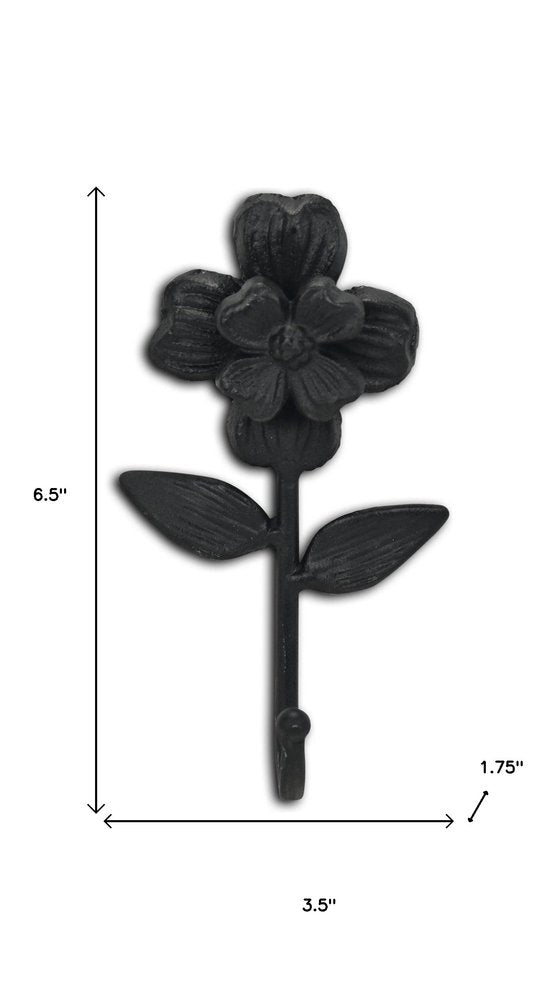 4" Black Cast Iron Flower Wall Hook HomeRoots