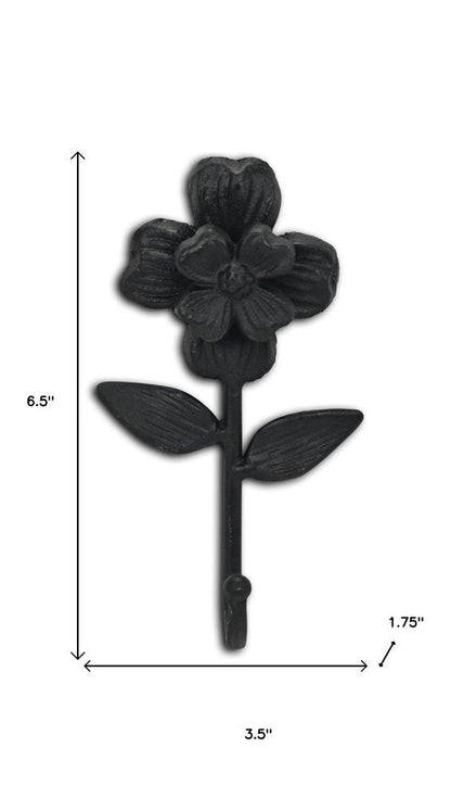 4" Black Cast Iron Flower Wall Hook HomeRoots