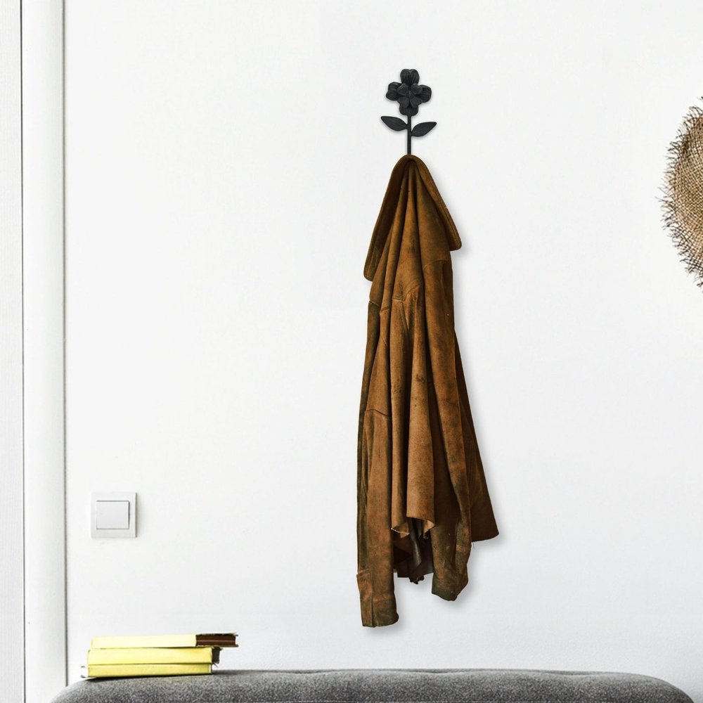 4" Black Cast Iron Flower Wall Hook HomeRoots