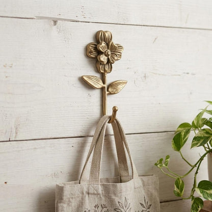4" Antiqued Gold Cast Iron Flower Wall Hook HomeRoots
