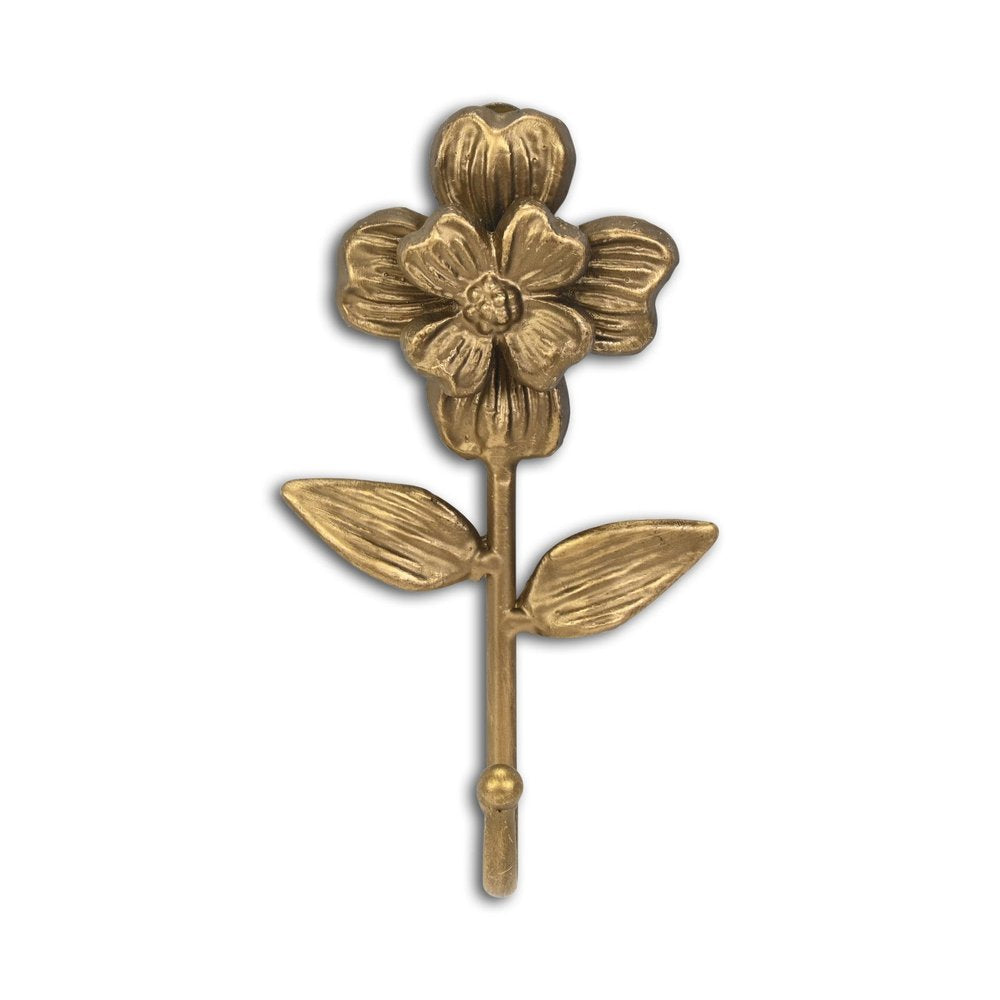4" Antiqued Gold Cast Iron Flower Wall Hook HomeRoots