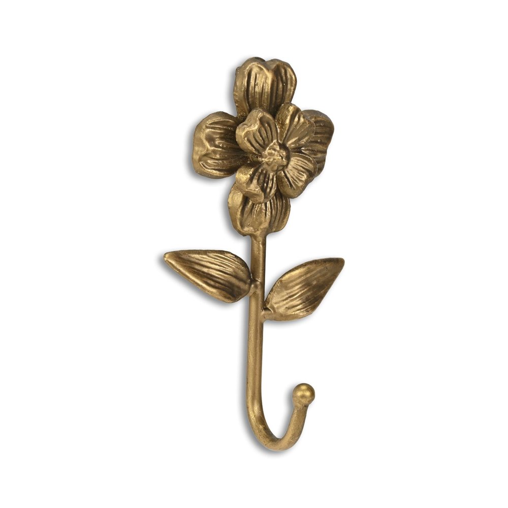 4" Antiqued Gold Cast Iron Flower Wall Hook HomeRoots