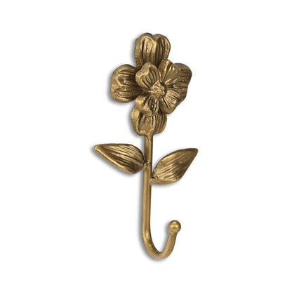 4" Antiqued Gold Cast Iron Flower Wall Hook HomeRoots