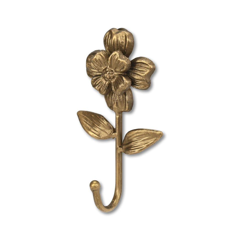 4" Antiqued Gold Cast Iron Flower Wall Hook HomeRoots