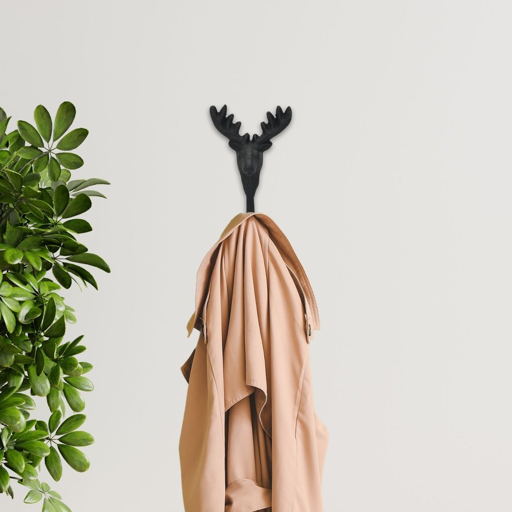 3" Black Cast Iron Deer Stag Wall Hook HomeRoots