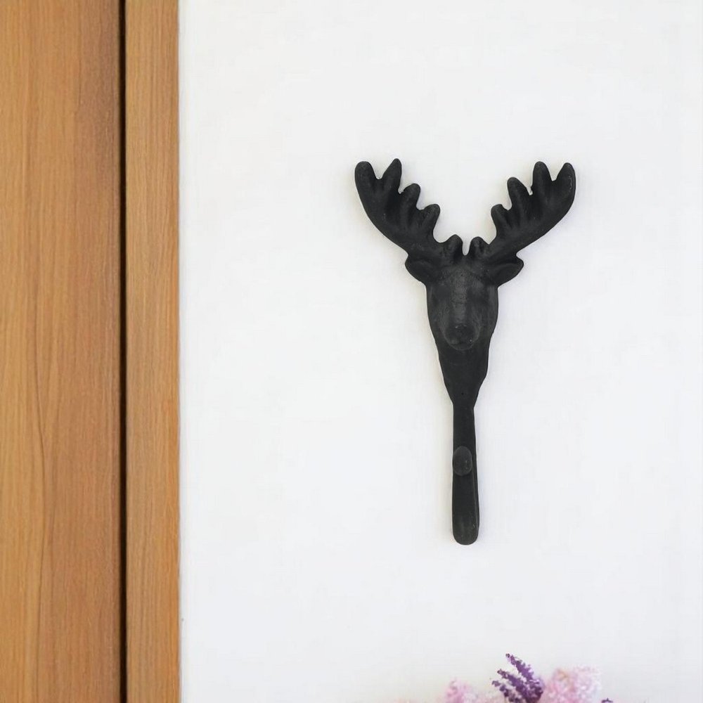 3" Black Cast Iron Deer Stag Wall Hook HomeRoots