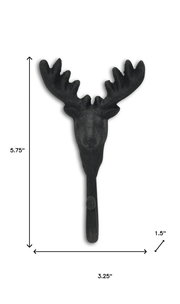 3" Black Cast Iron Deer Stag Wall Hook HomeRoots