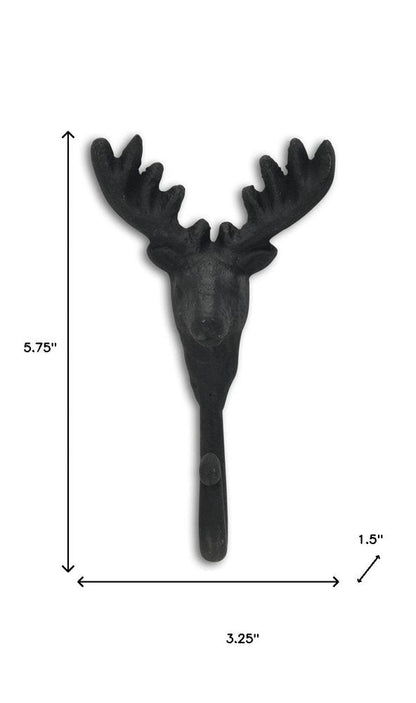 3" Black Cast Iron Deer Stag Wall Hook HomeRoots