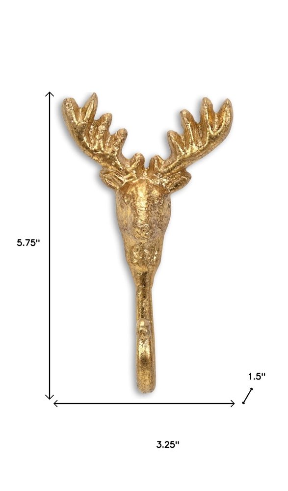 3" Gold Cast Iron Deer Stag Wall Hook HomeRoots