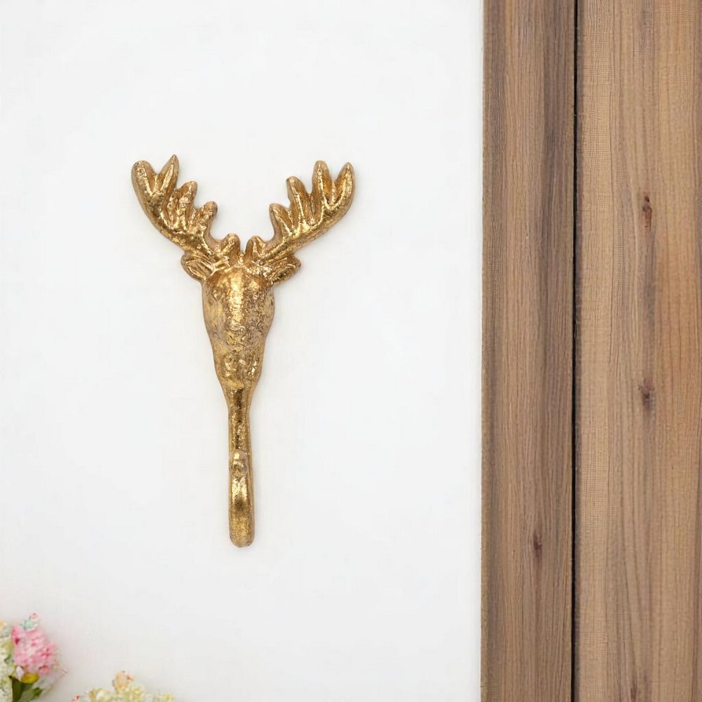 3" Gold Cast Iron Deer Stag Wall Hook HomeRoots