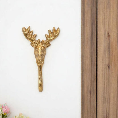 3" Gold Cast Iron Deer Stag Wall Hook HomeRoots