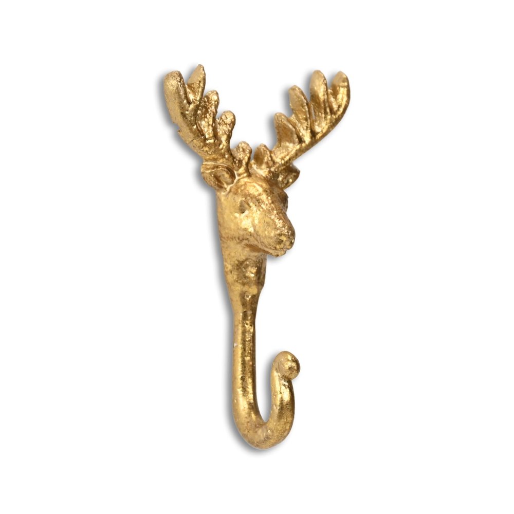 3" Gold Cast Iron Deer Stag Wall Hook HomeRoots