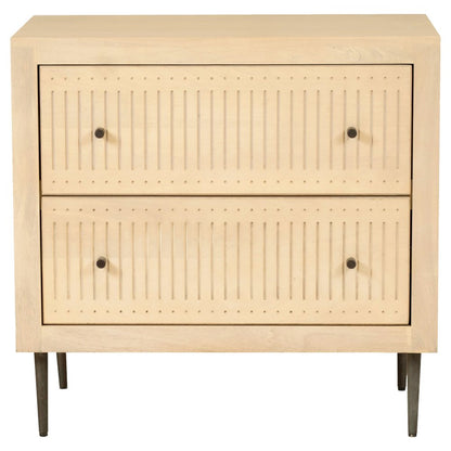 28" Natural Solid Wood Distressed Carved Geometric Two Drawer Nightstand HomeRoots