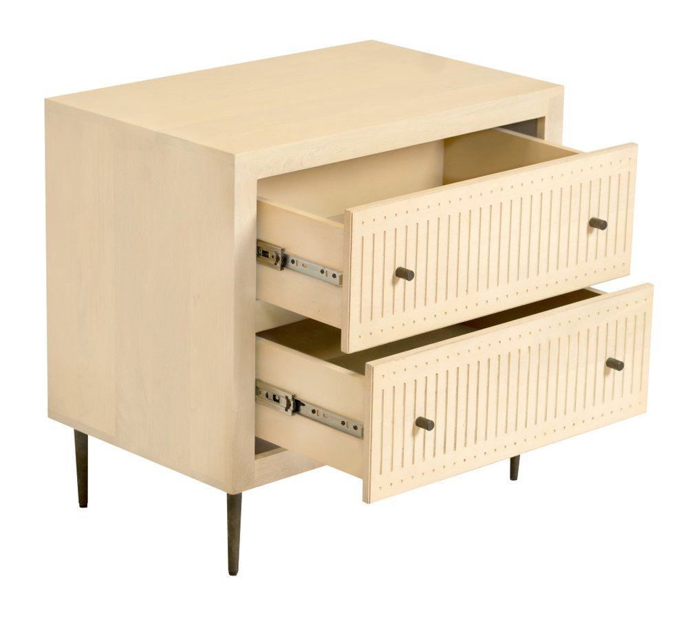 28" Natural Solid Wood Distressed Carved Geometric Two Drawer Nightstand HomeRoots