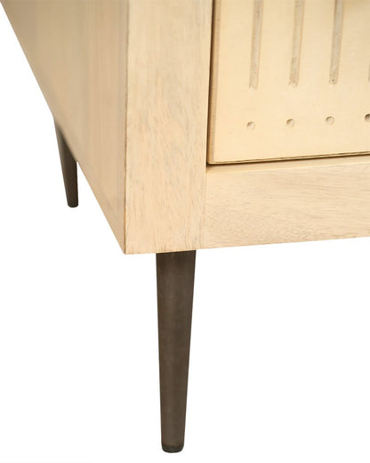 28" Natural Solid Wood Distressed Carved Geometric Two Drawer Nightstand HomeRoots