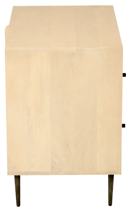 28" Natural Solid Wood Distressed Carved Geometric Two Drawer Nightstand HomeRoots