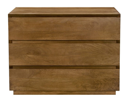24" Tan Solid Wood Distressed Three Drawer Nightstand