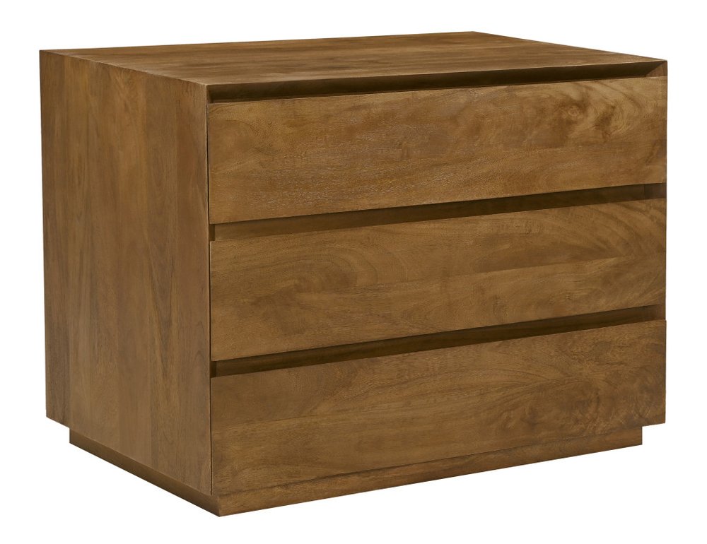 24" Tan Solid Wood Distressed Three Drawer Nightstand — view 2