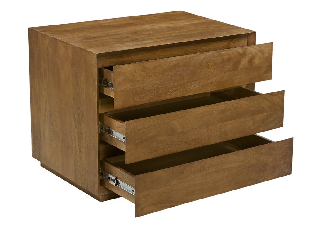 24" Tan Solid Wood Distressed Three Drawer Nightstand — view 3