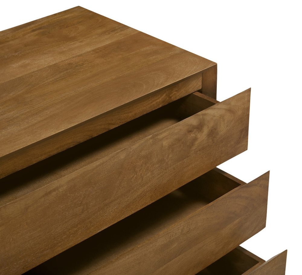 24" Tan Solid Wood Distressed Three Drawer Nightstand — view 4