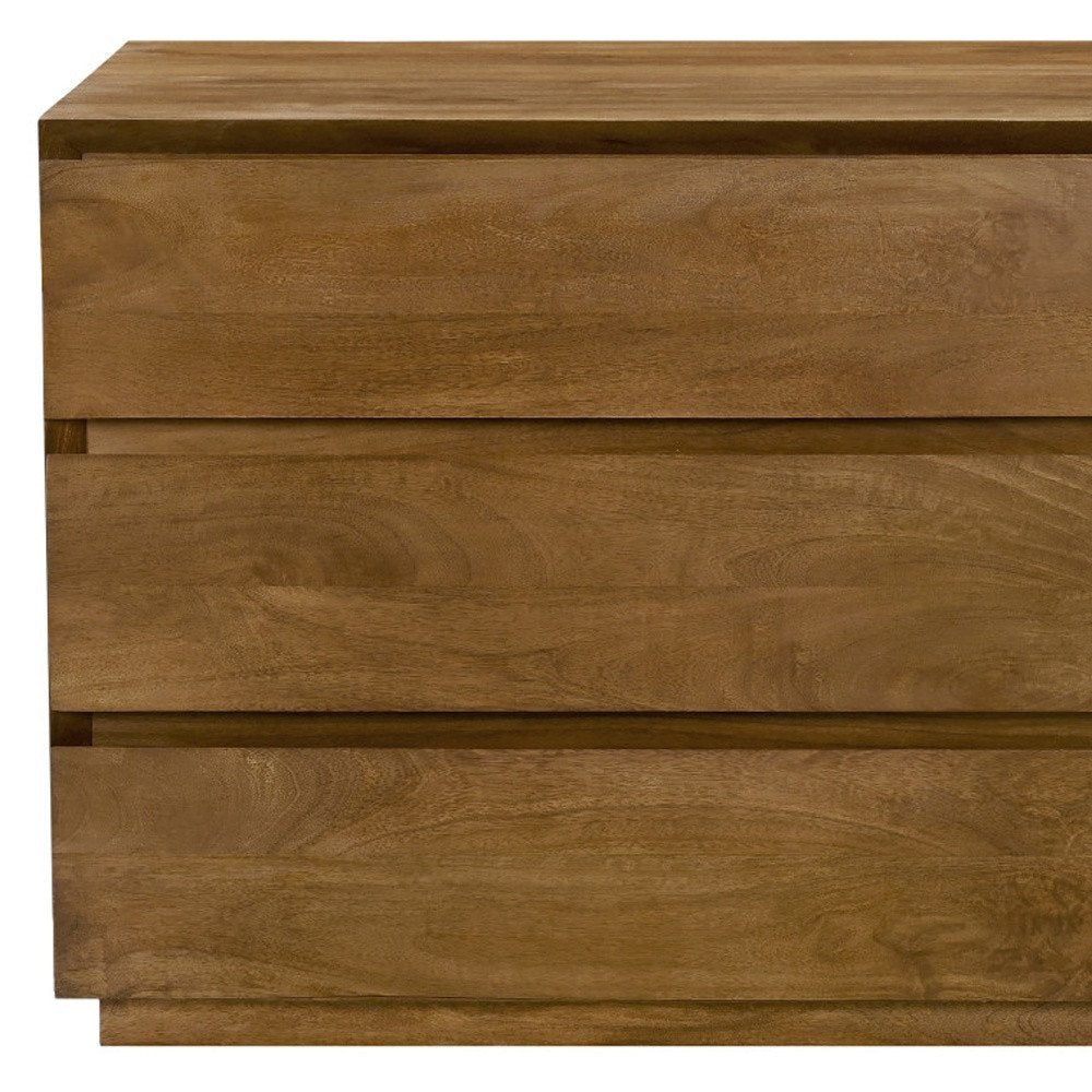 24" Tan Solid Wood Distressed Three Drawer Nightstand — view 5