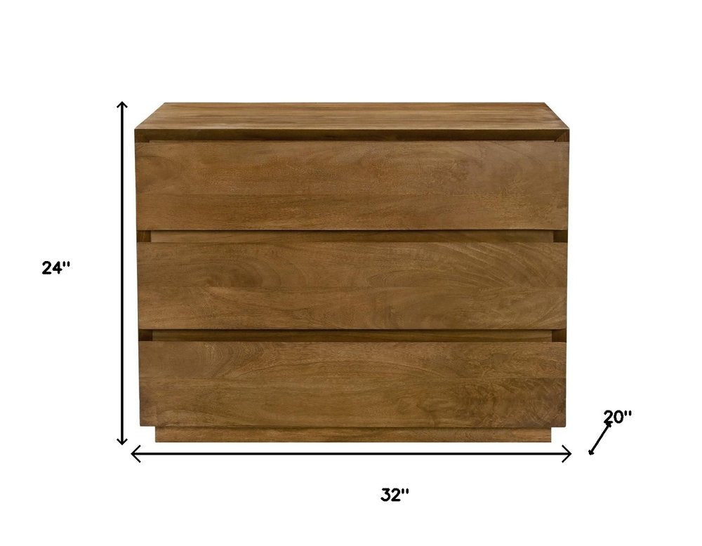 24" Tan Solid Wood Distressed Three Drawer Nightstand — view 7
