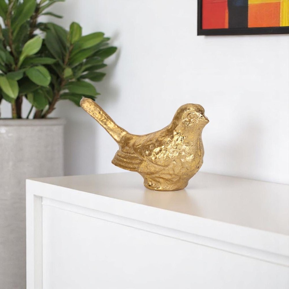 5" Gold Cast Iron Bird Figurine HomeRoots