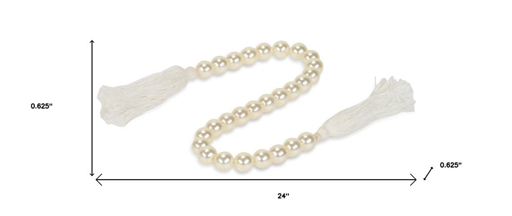 24" White Pearl Beads Decorative Tassel HomeRoots