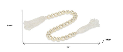 24" White Pearl Beads Decorative Tassel HomeRoots