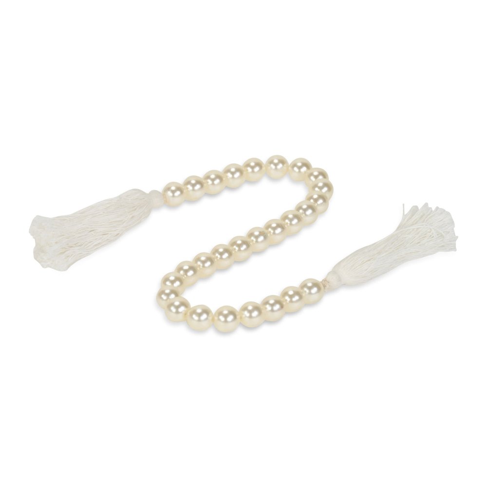 24" White Pearl Beads Decorative Tassel HomeRoots