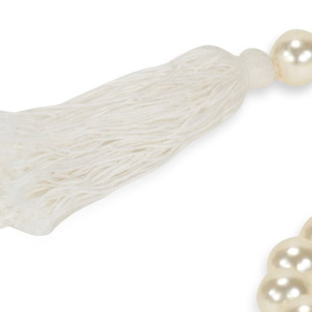 24" White Pearl Beads Decorative Tassel HomeRoots
