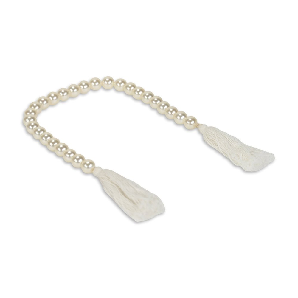 24" White Pearl Beads Decorative Tassel HomeRoots